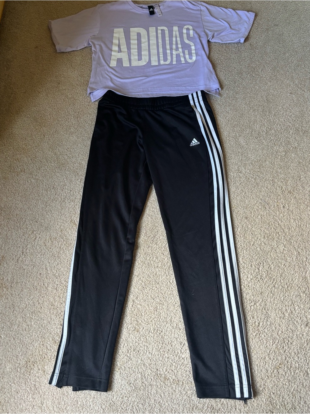 Adidas 2 Piece Outfit - Black Joggers with  Lavender T-shirt